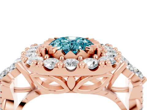 Rose gold Oval Cut Blue Topaz Halo Ring with Pavé Band and Four-Prong Setting_16