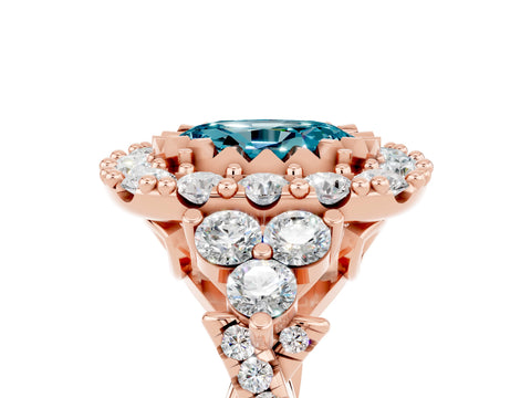 Rose gold Oval Cut Blue Topaz Halo Ring with Pavé Band and Four-Prong Setting_17