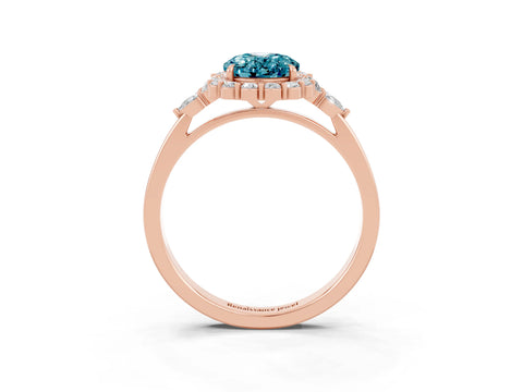 Rose gold Oval Cut Blue Topaz Halo Ring with Pear Side Stones and Prong Setting_15