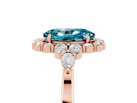 Rose gold Oval Cut Blue Topaz Halo Ring with Pear Side Stones and Prong Setting_17