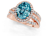 Rose gold Oval Cut Blue Topaz Halo Ring with Round Split Shank and Prong Setting_49