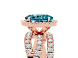 Rose gold Oval Cut Blue Topaz Halo Ring with Round Split Shank and Prong Setting_53