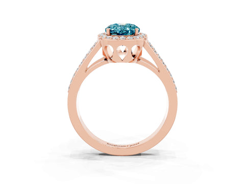 Rose gold Oval Cut Blue Topaz Halo Ring with Split Shank U-Prong Band and Four-Prong Setting_3