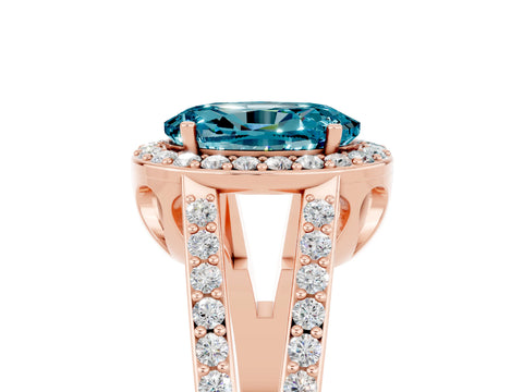 Rose gold Oval Cut Blue Topaz Halo Ring with Split Shank U-Prong Band and Four-Prong Setting_5