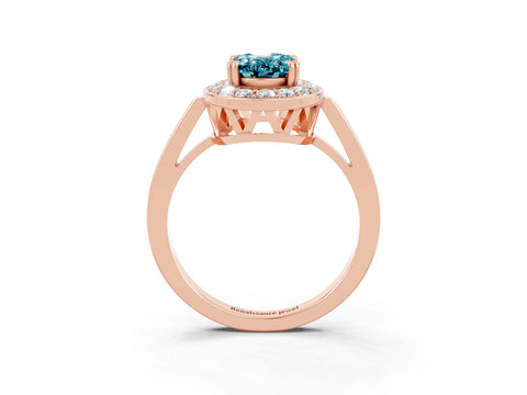 Rose gold Oval Cut Blue Topaz Halo Ring with Split Shank and Four-Prong Setting_3