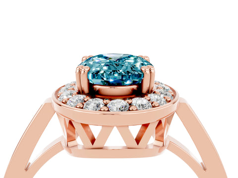Rose gold Oval Cut Blue Topaz Halo Ring with Split Shank and Four-Prong Setting_4