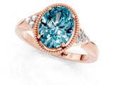Rose gold Oval Cut Blue Topaz Halo Ring with Tapered Band and Four-Prong Setting_1