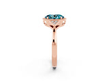 Rose gold Oval Cut Blue Topaz Halo Ring with Tapered Band and Four-Prong Setting_2