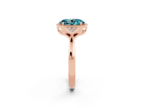 Rose gold Oval Cut Blue Topaz Halo Ring with Tapered Band and Four-Prong Setting_2
