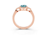 Rose gold Oval Cut Blue Topaz Halo Ring with Tapered Band and Four-Prong Setting_3