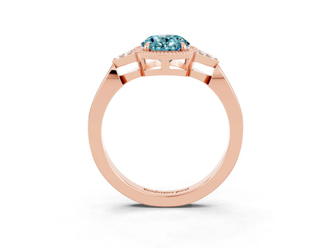 Rose gold Oval Cut Blue Topaz Halo Ring with Tapered Band and Four-Prong Setting_3