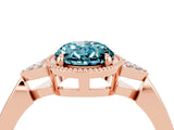 Rose gold Oval Cut Blue Topaz Halo Ring with Tapered Band and Four-Prong Setting_4