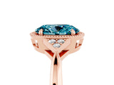 Rose gold Oval Cut Blue Topaz Halo Ring with Tapered Band and Four-Prong Setting_5