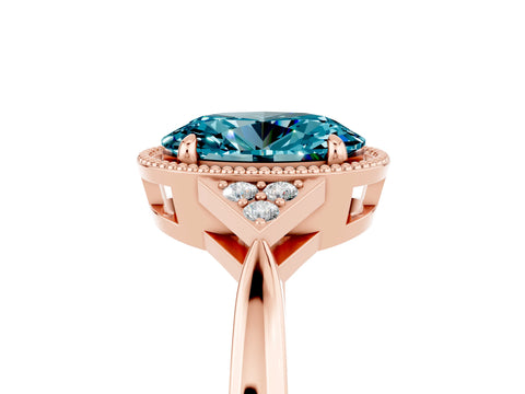 Rose gold Oval Cut Blue Topaz Halo Ring with Tapered Band and Four-Prong Setting_5
