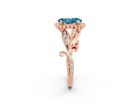 Rose gold Oval Cut Blue Topaz Halo Ring with Vintage Split Shank and Four-Prong Setting_2