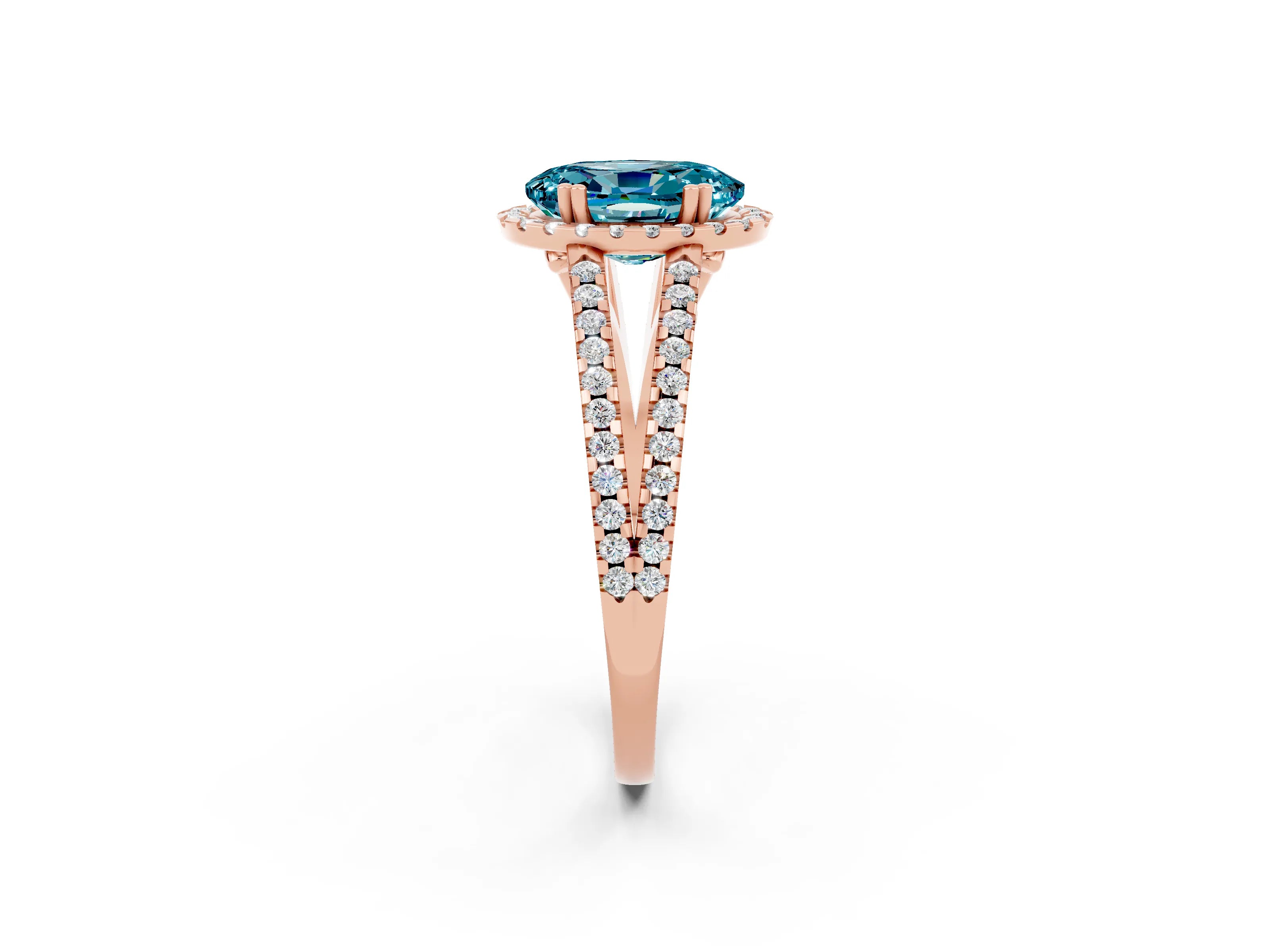 Rose gold Oval Cut Blue Topaz Halo Split Shank Engagement Ring_14
