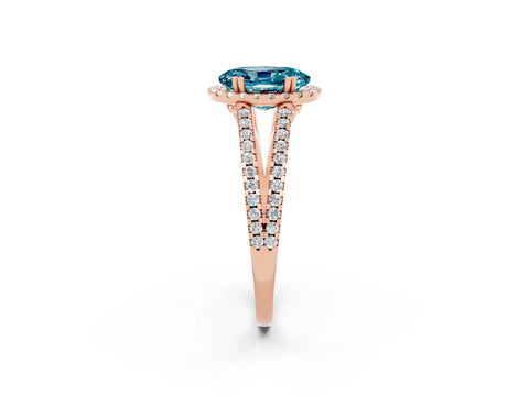 Rose gold Oval Cut Blue Topaz Halo Split Shank Engagement Ring_14