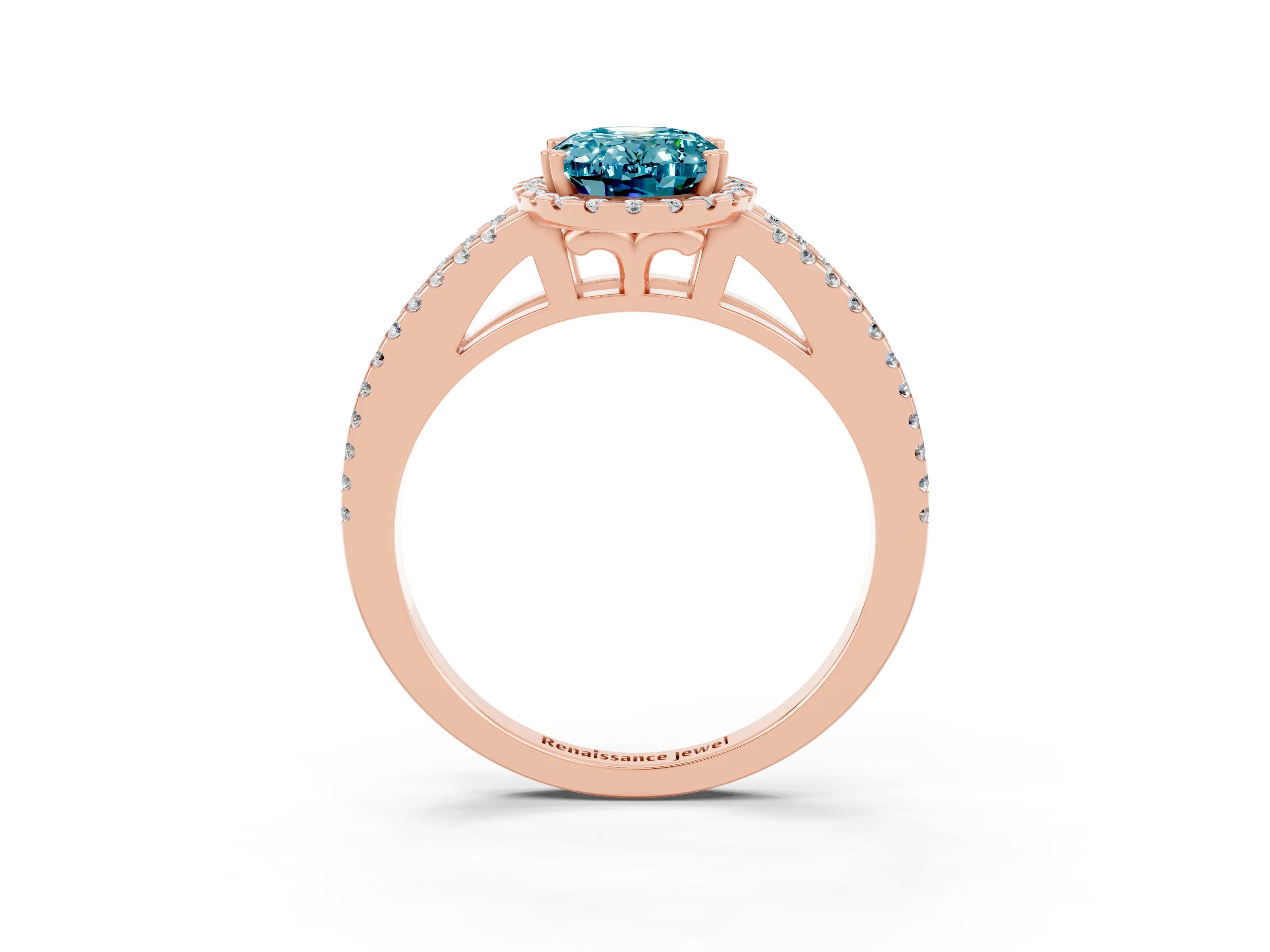Rose gold Oval Cut Blue Topaz Halo Split Shank Engagement Ring_15