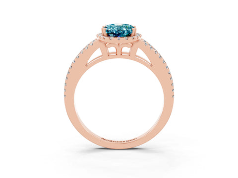 Rose gold Oval Cut Blue Topaz Halo Split Shank Engagement Ring_15
