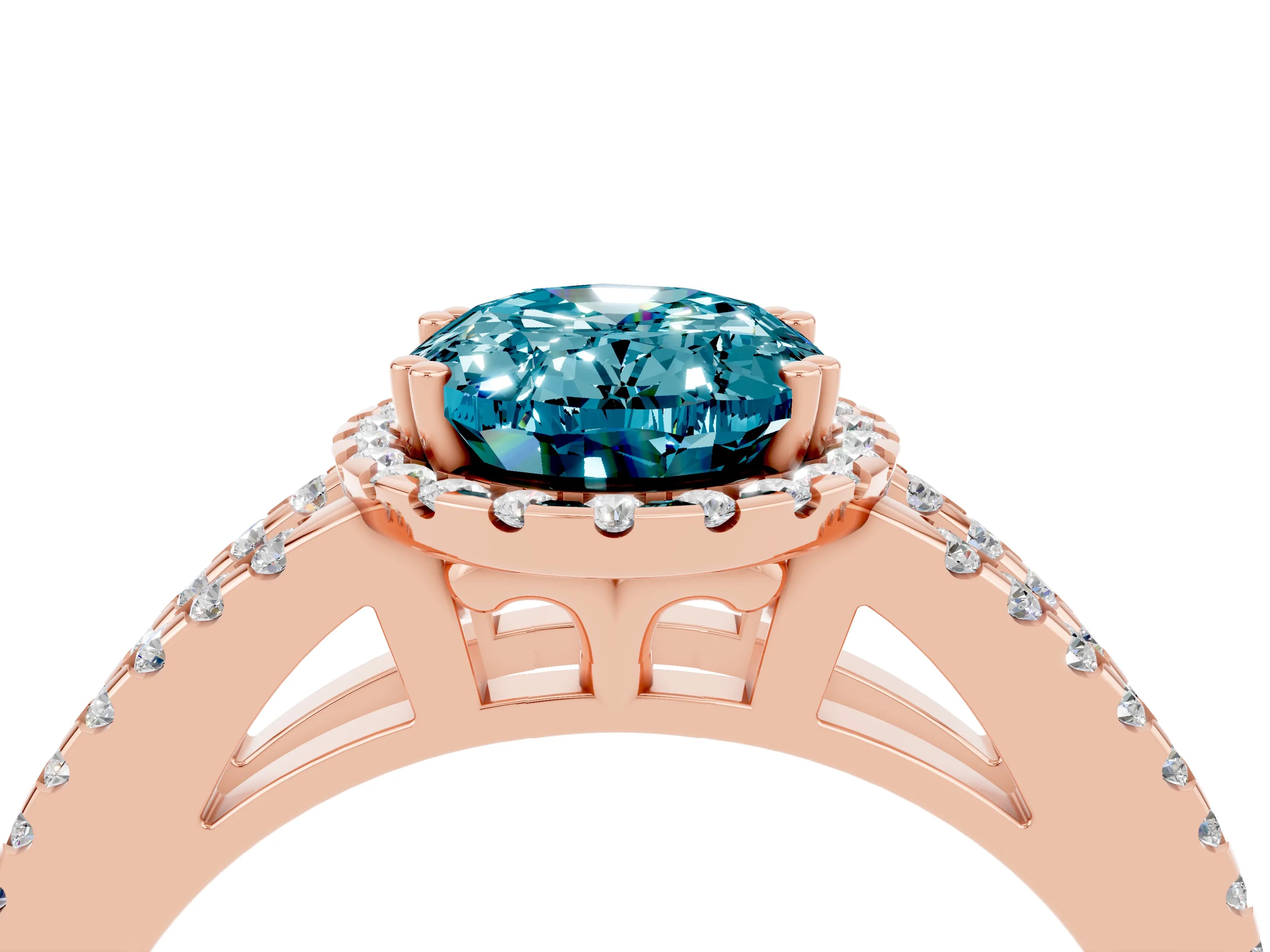 Rose gold Oval Cut Blue Topaz Halo Split Shank Engagement Ring_16