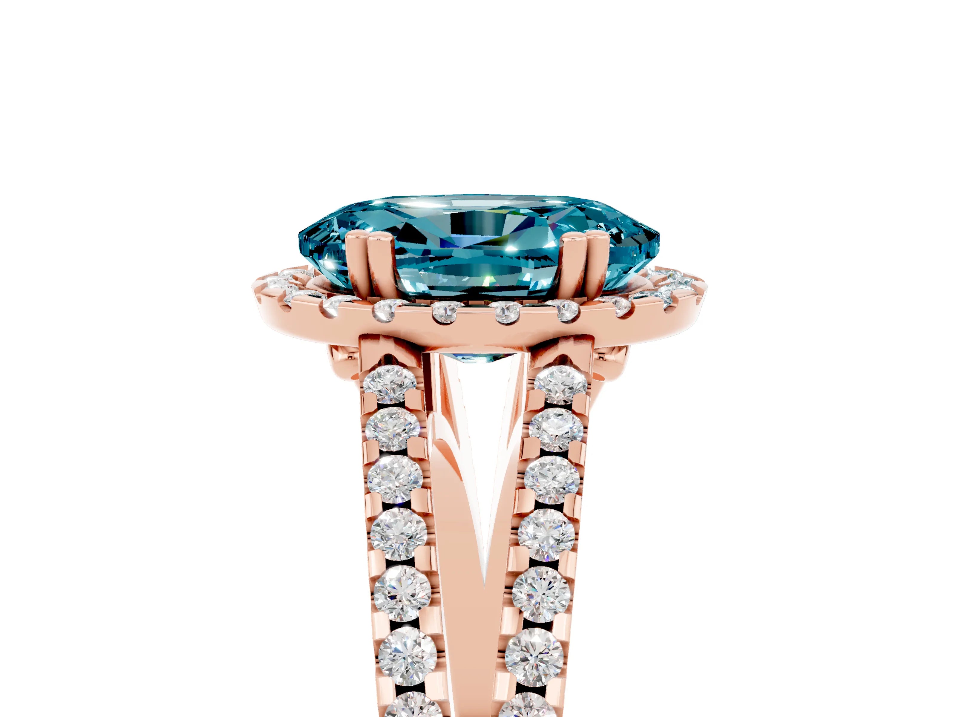 Rose gold Oval Cut Blue Topaz Halo Split Shank Engagement Ring_17