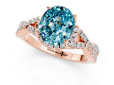 Rose gold Oval Cut Blue Topaz  Halo Twist Band Solitaire Prong Setting Ring_25