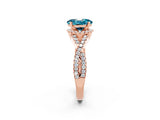 Rose gold Oval Cut Blue Topaz  Halo Twist Band Solitaire Prong Setting Ring_26