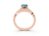 Rose gold Oval Cut Blue Topaz  Halo Twist Band Solitaire Prong Setting Ring_27