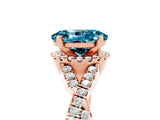 Rose gold Oval Cut Blue Topaz  Halo Twist Band Solitaire Prong Setting Ring_29