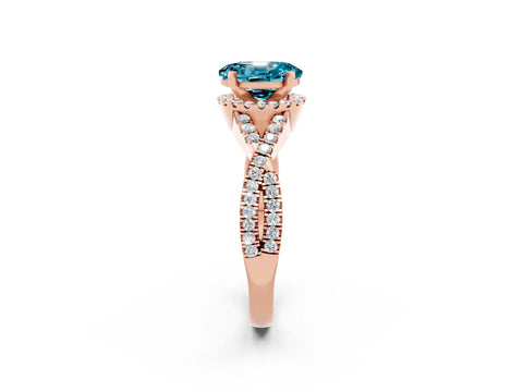 Rose gold Oval Cut Blue Topaz Halo Twist Band Solitaire Prong Setting Ring_2