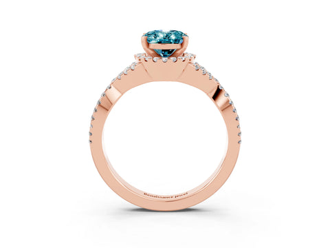 Rose gold Oval Cut Blue Topaz Halo Twist Band Solitaire Prong Setting Ring_3