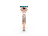 Rose gold Oval Cut Blue Topaz  Halo Twist Band Solitaire Prong Setting Ring_44