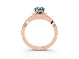 Rose gold Oval Cut Blue Topaz  Halo Twist Band Solitaire Prong Setting Ring_45