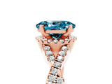 Rose gold Oval Cut Blue Topaz  Halo Twist Band Solitaire Prong Setting Ring_47
