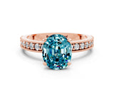 Rose gold Oval Cut Blue Topaz Milgrain Pavé Engagement Ring with Four-Prong Setting_12