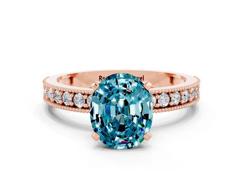 Rose gold Oval Cut Blue Topaz Milgrain Pavé Engagement Ring with Four-Prong Setting_12