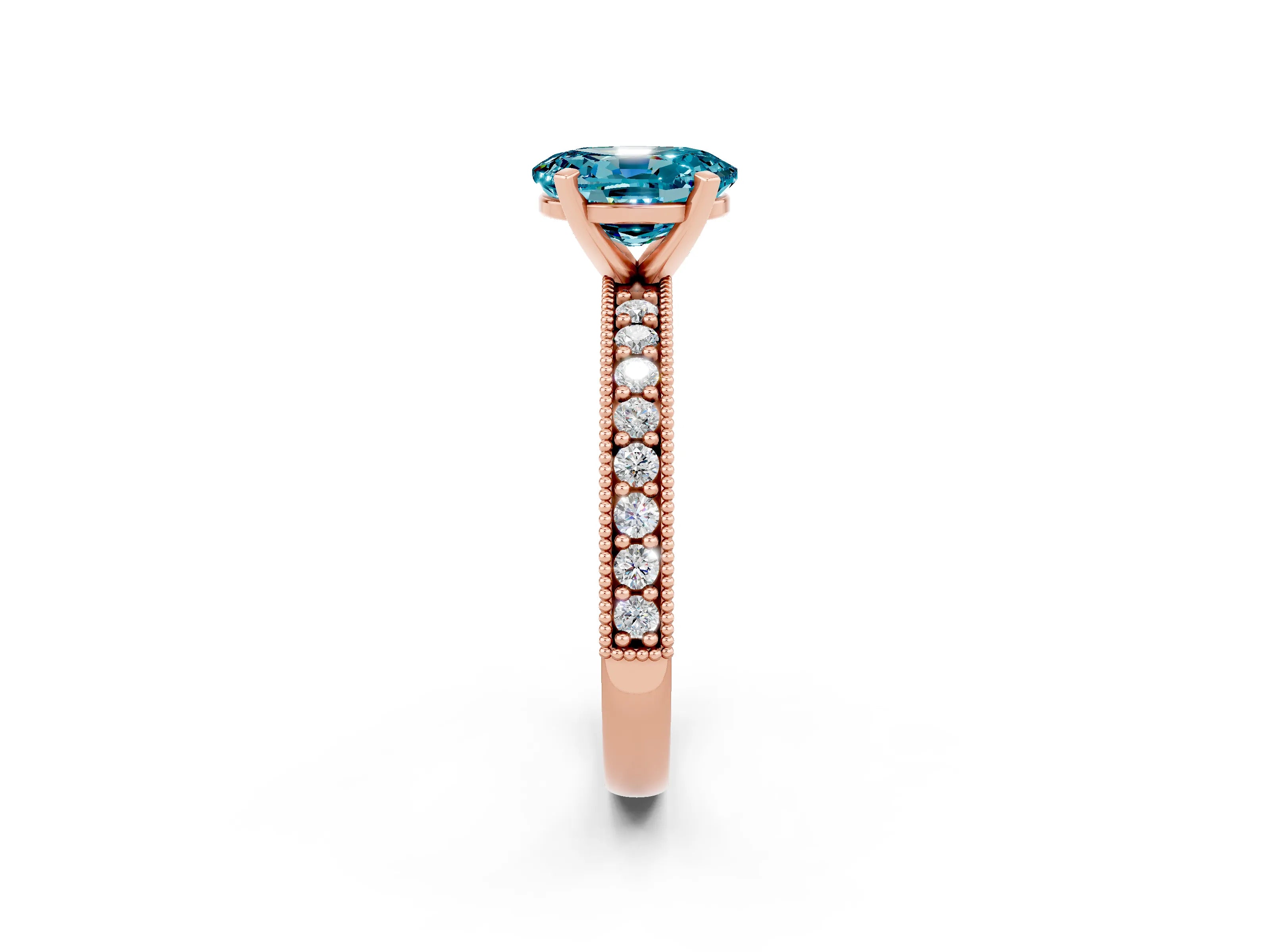 Rose gold Oval Cut Blue Topaz Milgrain Pavé Engagement Ring with Four-Prong Setting_14