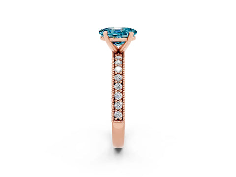 Rose gold Oval Cut Blue Topaz Milgrain Pavé Engagement Ring with Four-Prong Setting_14