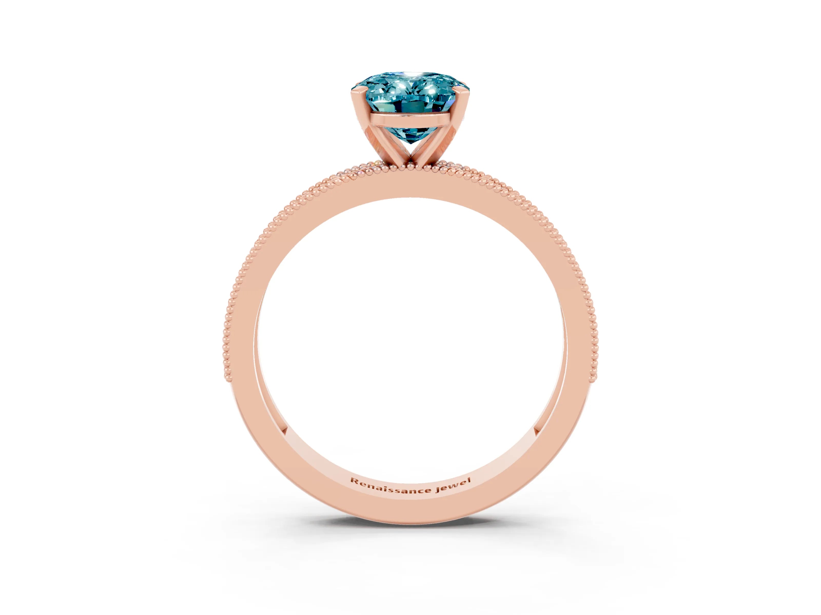 Rose gold Oval Cut Blue Topaz Milgrain Pavé Engagement Ring with Four-Prong Setting_15