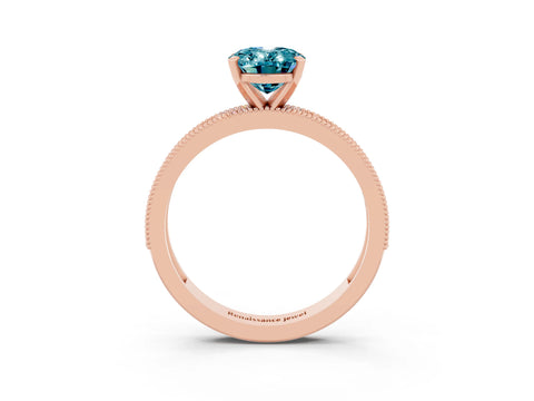 Rose gold Oval Cut Blue Topaz Milgrain Pavé Engagement Ring with Four-Prong Setting_15