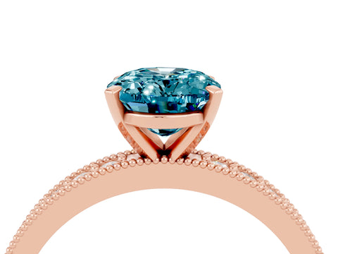 Rose gold Oval Cut Blue Topaz Milgrain Pavé Engagement Ring with Four-Prong Setting_16
