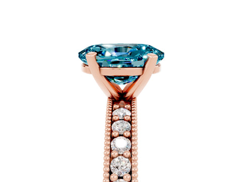 Rose gold Oval Cut Blue Topaz Milgrain Pavé Engagement Ring with Four-Prong Setting_17