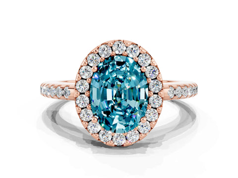 Rose gold Oval Cut Blue Topaz Pavé Halo Ring with Four-Prong Setting_12