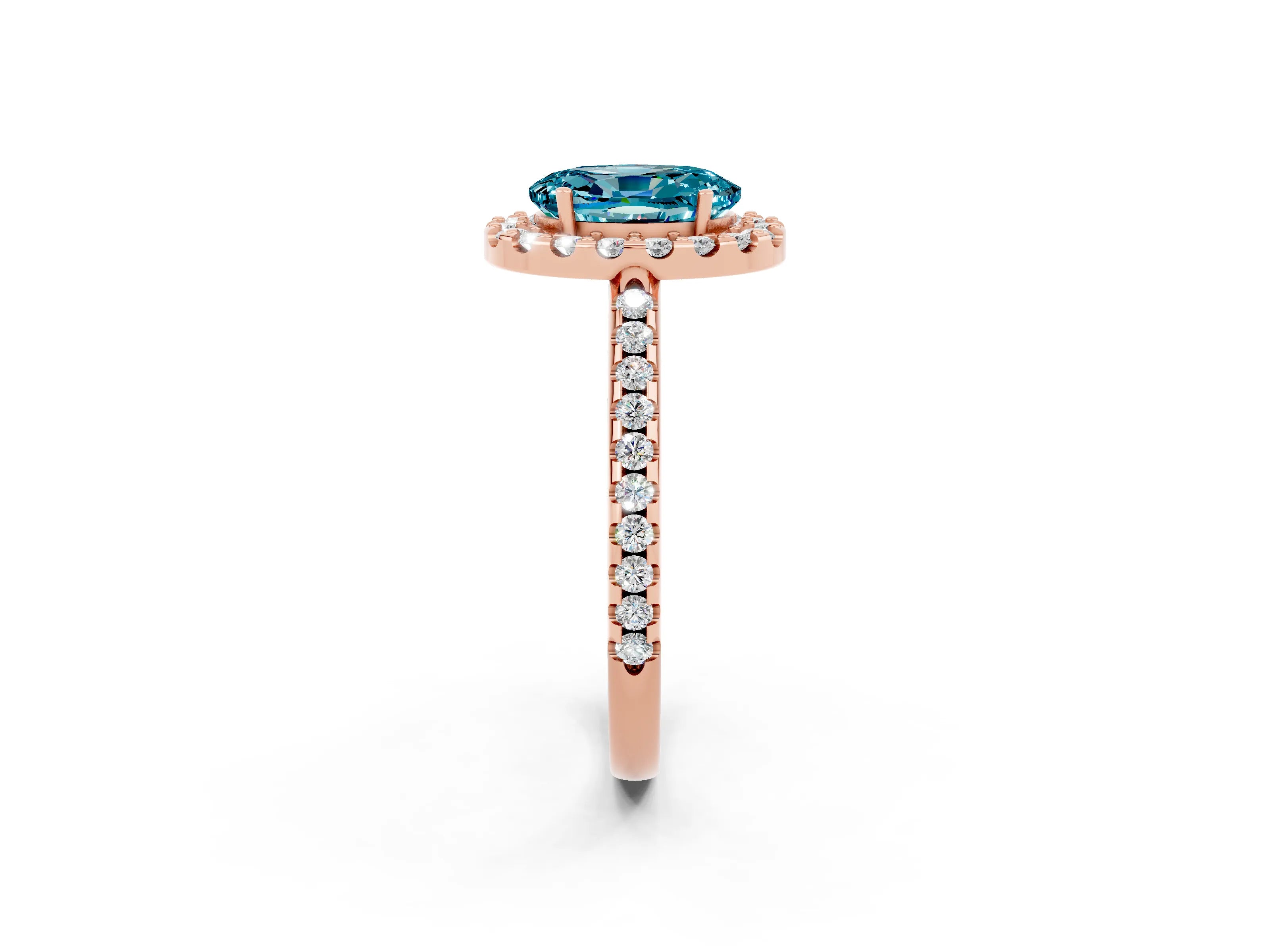 Rose gold Oval Cut Blue Topaz Pavé Halo Ring with Four-Prong Setting_14