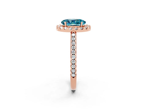 Rose gold Oval Cut Blue Topaz Pavé Halo Ring with Four-Prong Setting_14