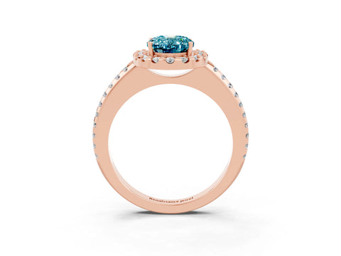 Rose gold Oval Cut Blue Topaz Pavé Halo Ring with Four-Prong Setting_15