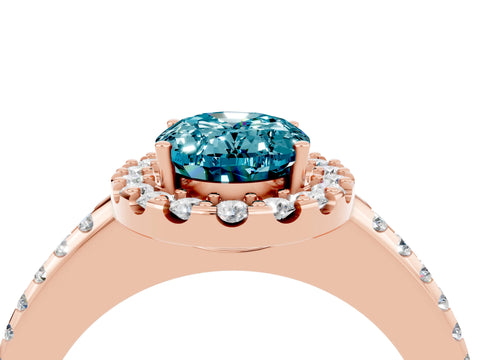 Rose gold Oval Cut Blue Topaz Pavé Halo Ring with Four-Prong Setting_16
