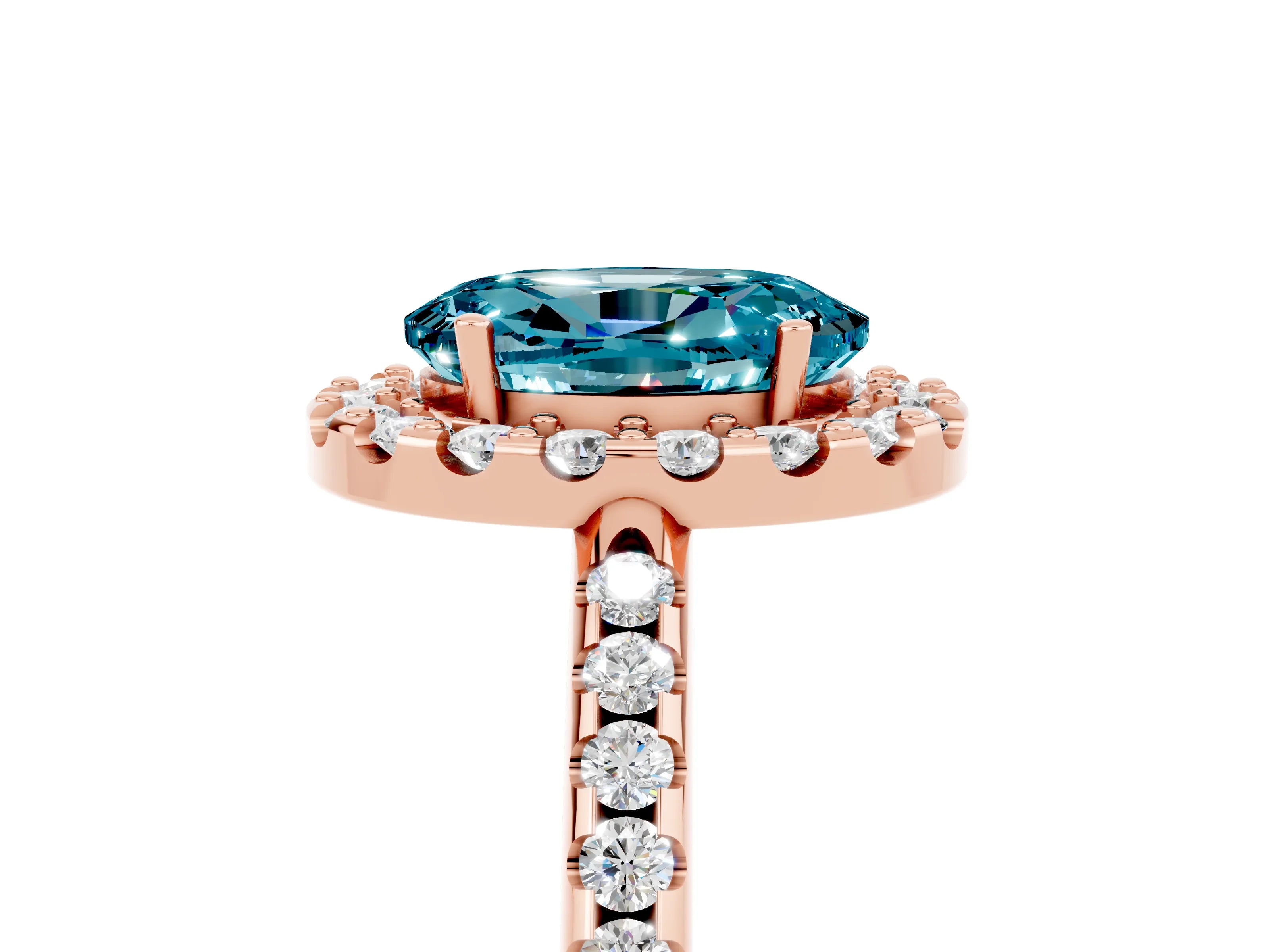 Rose gold Oval Cut Blue Topaz Pavé Halo Ring with Four-Prong Setting_17