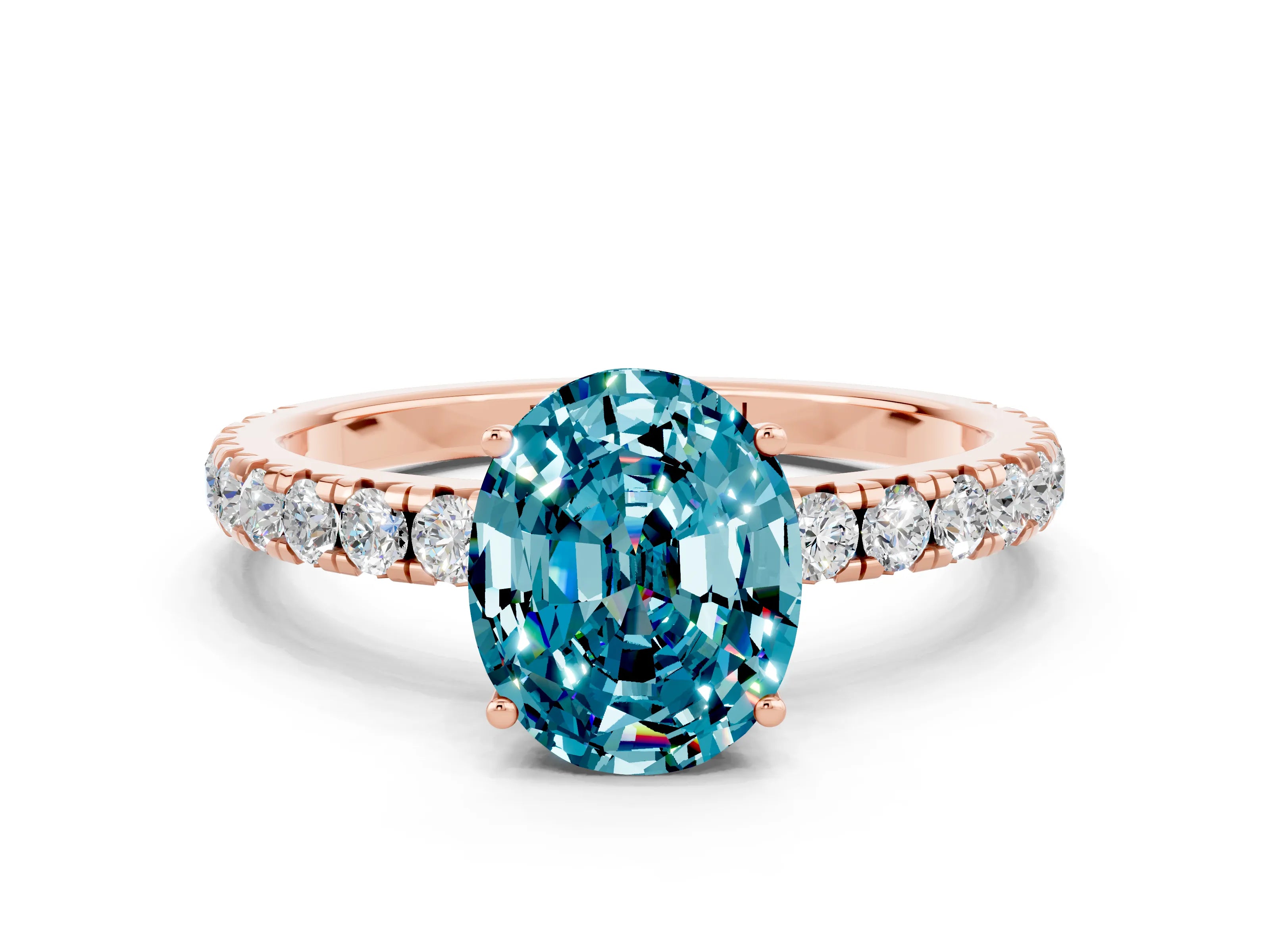 Rose gold Oval Cut Blue Topaz Pavé Solitaire Engagement Ring with Four-Prong Setting_12