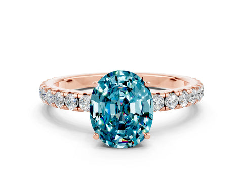 Rose gold Oval Cut Blue Topaz Pavé Solitaire Engagement Ring with Four-Prong Setting_12